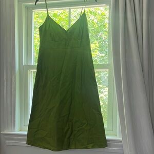 J. Crew Green Spaghetti Strap Midi Dress